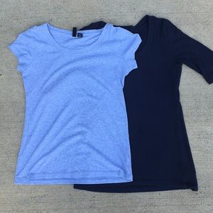 2 shirts both blue 1 long sleeve the other short